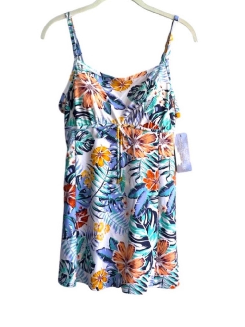 NEW Alisha Levine One Piece Skirted Swimsuit Dress Tropical Blue Multi Size 12